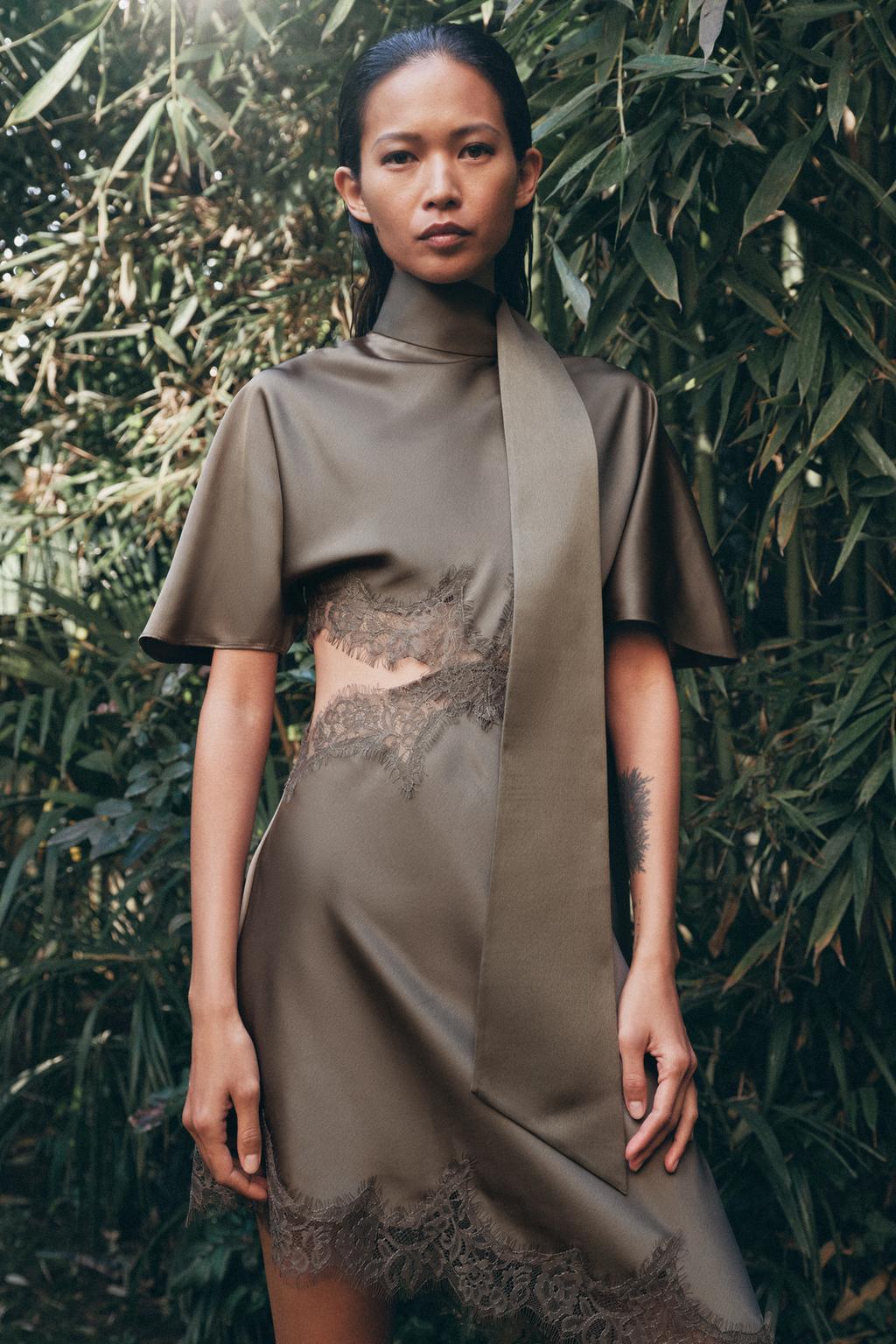 Vestido Satinado Encaje ZW Collection